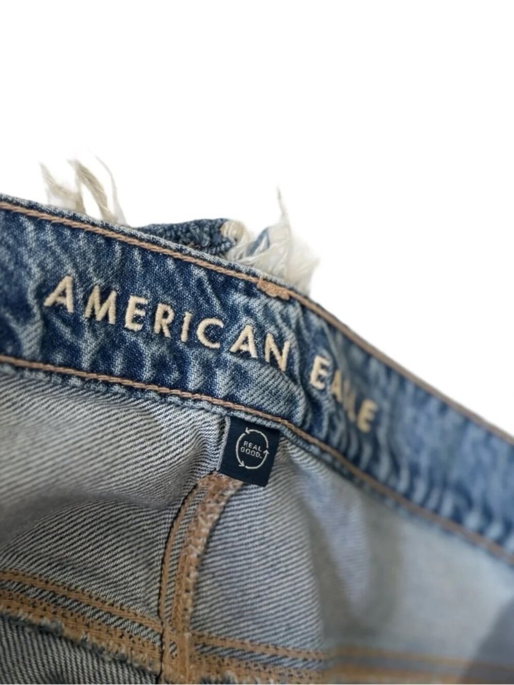 American Eagle Super High Rise Baggy Wide Leg Jeans 12 L | Distressed Raw Hem - Picture 5 of 8